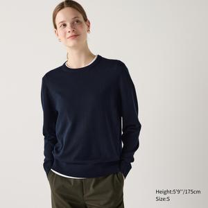 Свитер из мериносовой шерсти с круглым вырезом UNIQLO, темно-синий