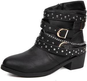 Женские замшевые ботильоны на толстом каблуке с молнией сзади, винтажные вестерн-ботинки для женщин - бохо, повседневные и официальные наряды Hhhchpm, Black