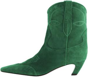 Женские ботильоны FSJ с квадратным носком, удобные, невысокий каблук типа «кикушка», на липучке, осенне-зимние, ковбойские, нарядные, размер 4-16 США, Green Suede