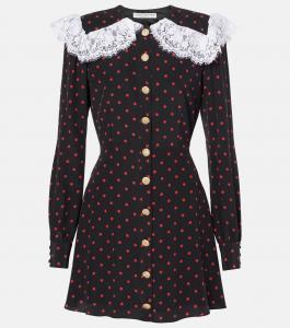 Мини-платье из шелка с кружевной отделкой в горошек Alessandra Rich, цвет black-red