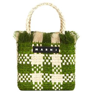 MARNI Плетёная сумка корзинка из пальмового волокна и натуральной кожи маленькая женская зелёная натуральная