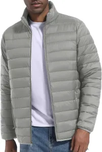 Мужская стеганая пуховая куртка, легкая пуховая куртка с капюшоном, водоотталкивающая, ветрозащитная, теплая, флисовая, на молнии, зимняя куртка Generic, серый