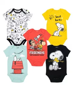 Комплект из 5 боди для мальчиков Snoopy Charlie Brown, разноцветные, для младенцев Peanuts, мультиколор