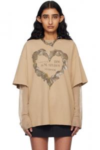 Футболка бежевого цвета с многослойным принтом Acne Studios