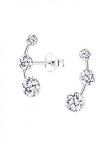 Alexander York Серьги-гвоздики, тройные циркониевые вставки из серебра 925 пробы, комплект из 2 штук