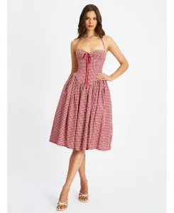 Женское платье-миди Susanna Red Gingham с заниженной талией и бретельками через шею Miss Circle, красный