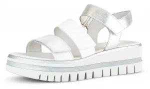 Босоножки Gabor на танкетке, летняя обувь, босоножки, танкетка, с тремя застежками-липучками, серебристый