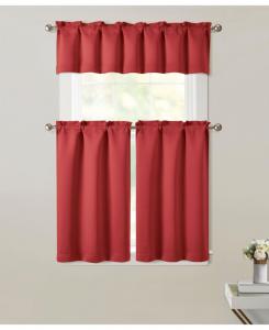 Комплект из 3 штор для затемнения комнаты: шторы на карнизе, ламбрекен и занавеска для кухни в стиле кафе Kate Aurora, Red