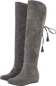 Женские ботфорты выше колена с низким толстым каблуком, повседневная мода, удобные, заостренный носок, ботинки для езды Generic, Grey