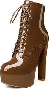 Женские ботильоны Esvowido с платформой, массивным каблуком, высоким каблуком, круглым носком, сексуальные шнуровки, короткие ботинки с боковой молнией, Brown