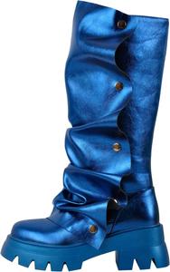 Женские ботинки Sexytag на платформе, свободного кроя, с откидным верхом, до середины голени, с толстым каблуком, с округлым носком, вестерн-стиль, на обувании без застежки, модные, Blue Metallic
