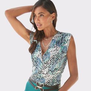 Женский топ без рукавов в стиле wrap Lascana, Grey And Teal