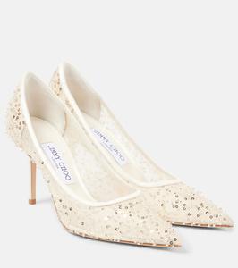 Туфли-лодочки Love 85 с сеткой и бусинами Jimmy Choo, слоновая кость