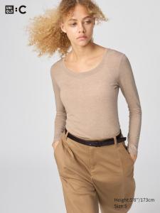 Футболка HEATTECH Extra Warm с овальным вырезом Uniqlo, 32 beige