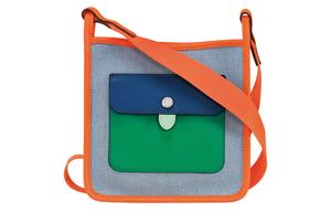 Le Foulonné Холщовая С Кожаной Отделкой Сумка Через Плечо, Маленькая Женская Синяя И Оранжевая LONGCHAMP