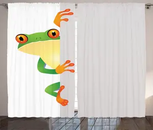 Шторы ABAKUHAUS в африканском деревенском стиле, лягушка-принц, рептилии, универсальные ленточные шторы для гостиной с петлями и крючками, 280 x 225 см, зеленый, желтый, оранжевый Abakuhaus