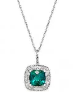 Ожерелье с подвеской из стерлингового серебра с выращенным в лаборатории изумрудом (1,5 карата) и белым сапфиром (1,3 карата) Macy's