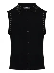 Жилет без рукавов с украшенным воротником Versace, черный