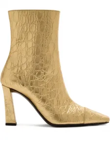 Кожаные ботильоны Janiee с квадратным носком и принтом под крокодила, каблук 90 мм Giuseppe Zanotti, золотистый