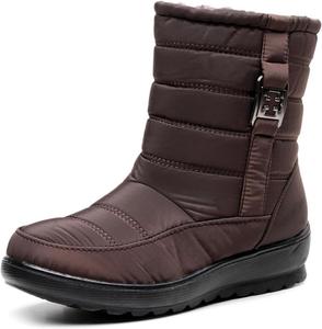 Женские зимние сапоги ZQW, водонепроницаемые, утепленные, с флисовой подкладкой, с широким округлым носком, средней высоты, нескользящие, удобные обувь, Brown 001