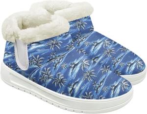 Женские снежные ботинки JoyLamoria House с художественным принтом, пушистые, модные, для походов, утепленные, для улицы, Blue Palm Tree