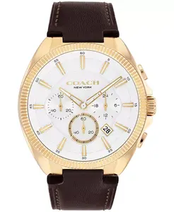 Мужские часы Jackson на кожаном ремешке из телячьей кожи темно-коричневого цвета, 44.1 мм COACH