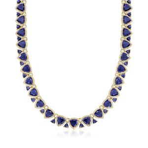 Ожерелье Ross-Simons с сапфирами и белыми топазами из 18-каратного золота поверх стерлингового серебра Ross-Simons, 18 In