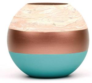 Стеклянная ваза с ручной росписью 7ART, 18x18x18 см, медный