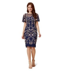 Платье Adrianna Papell Beaded Short Dress, Navy/Blush