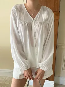 Женская блузка с V-образным вырезом и плиссировкой Doux Belle, цвет Off White