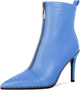 Женские модные ботильоны AUMOTED с заостренным носком, сексуальные на молнии, с украшением из бисера, вечеринка, вышивка, на высоком каблуке 3,7 дюйма, Matte Blue