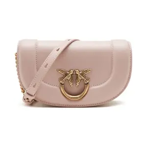 Кожаная круглая сумка на плечо Baguette с застежкой-молнией Pinko, розовый