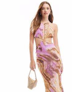 Платье мидакси ASOS DESIGN с вырезом-халтер и атласным лифом нежно-ржавого цвета