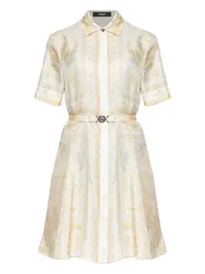 Мини-платье с принтом и поясом Versace, белый