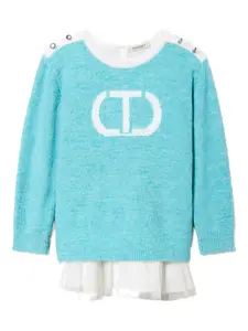 Платье из букле с овальным логотипом-T Twinset Kids, зеленый