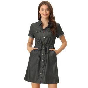 Женские повседневные летние платья с короткими рукавами на пуговицах спереди ALLEGRA K, черный