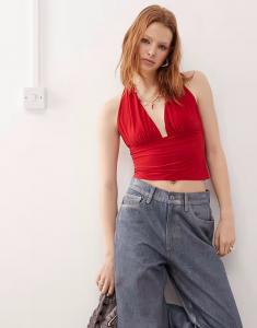 COLLUSION удлиненный облегающий топ-халтер cupro красного цвета