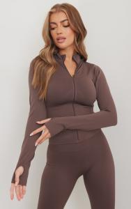 PrettyLittleThing Базовая бесшовная куртка шоколадного цвета