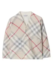 Шерстяной кардиган в клетку Nova Check BURBERRY KIDS, нейтральный