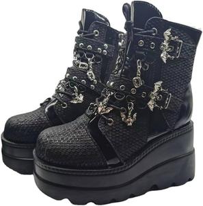 Женские туфли Ulalaza Mary Jane, Лолита, милые на платформе, готические с двойным ремешком на щиколотке, с круглым носком и массивным каблуком, для школьной формы, вечеринки, работы, танцев, свиданий и клуба, Batskin Buckle