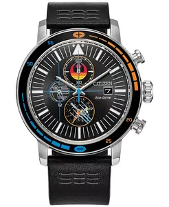 Eco-Drive Мужские часы-хронограф Star Wars Rebel Starfighter с черным кожаным ремешком 44 мм в коробке Citizen