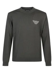 Шерстяной свитер с вышитым логотипом EMPORIO ARMANI, зеленый