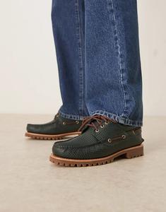 Классические туфли-лодочки Timberland Authentic с тремя парами люверсов из плетеной зеленой кожи
