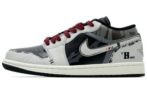 Jordan Air 1 устойчивые к истиранию низкие баскетбольные кроссовки Unisex Black Gray