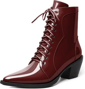 Женские ботильоны Joseywade с низким голенищем, заостренным носком, каблуком средней высоты, на шнуровке и с молнией, каблук 2,5 дюйма, прогулочные и нарядные туфли, Patent Burgundy