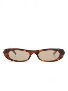 Солнцезащитные очки в овальной оправе черепаховой расцветки Saint Laurent, коричневый