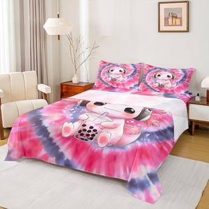 Erosebridal Детский комплект постельного белья с милым аксолотлем, розовый саламандр, морская жизнь тай-дай, Pink and Black