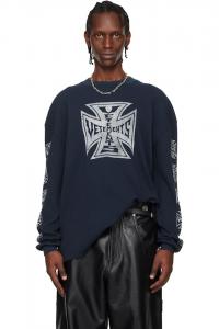 Футболка с длинными рукавами в стиле «морской байкер» с крестом и вафельной текстурой Vetements, средне-синий