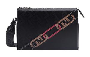 FENDI Кожаная мужская сумка на запястье клатч черная