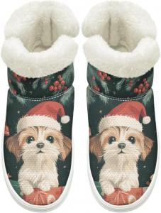 Женские и мужские зимние ботинки на слипоне, дышащая сетка, зимняя обувь для улицы с нескользящей удобной подошвой Cugasmaru, Christmas Dog